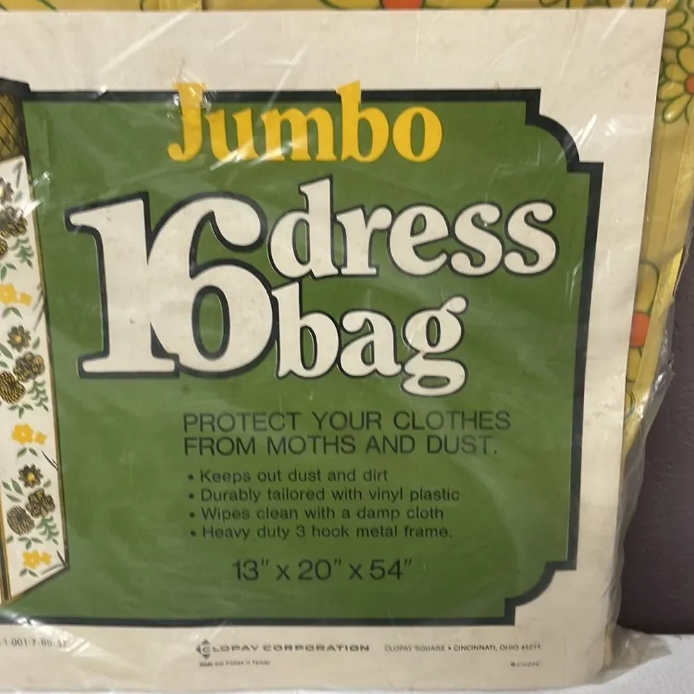 Mod Vintage JUMBO 16 DRESS STORAGE Bag Closet Organizer yellow flowers NOS